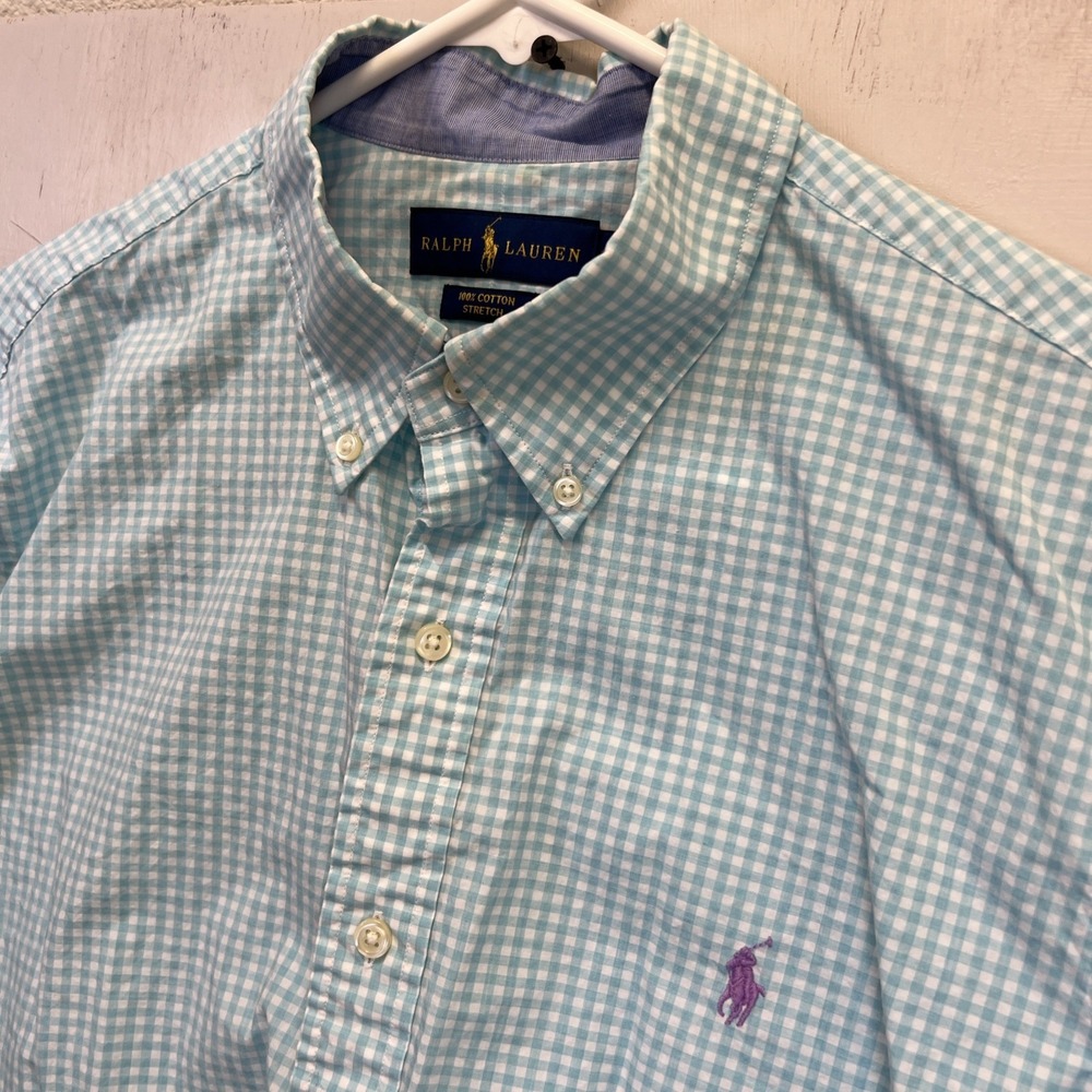 Ralph Lauren Size L Button-Down Pink White Check Shirt 100% Cotton Stretch Dry C
